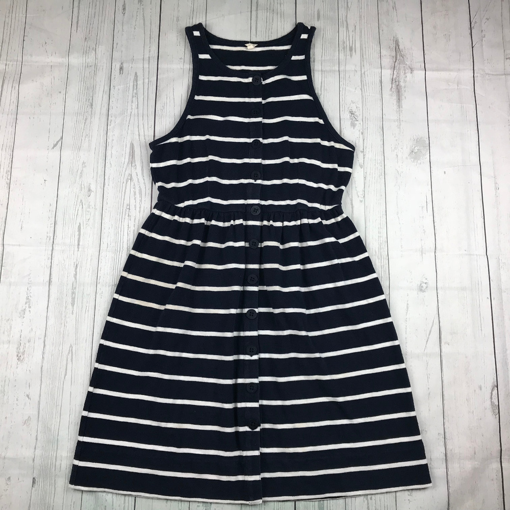 J Crew womens S blue white nautical stripe sleeveless button front tank dress